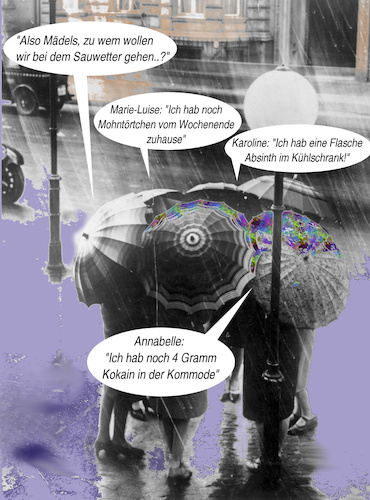 Cartoon: schwierige Entscheidung (medium) by wheelman tagged mädchen,regen,langeweile