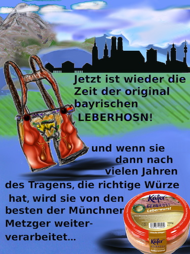Cartoon: tracht (medium) by wheelman tagged bayern,tracht,hose,oktoberfest,leber,wurst