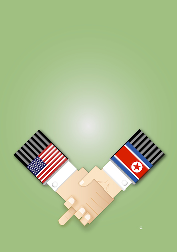 Cartoon: Kim vs. Trump (medium) by gulekk tagged korea,usa,kim,trump,summit,peace,war,secret,game,politic,international