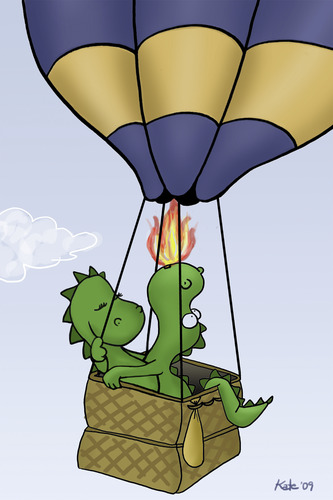 Cartoon: Ballonfahrt (medium) by katelein tagged ballon,drache,dragon,balloon,heißluftballon,ballonfahrt,feuer,liebe,verliebt,honeymoon,flitterwochen