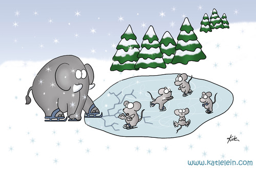 Cartoon: Dicker Elefant auf dünnem Eis (medium) by katelein tagged elefant,maus,mäuse,mice,mouse,elephant,ice,eislaufen,iceskating,skating,slide,winter,snow