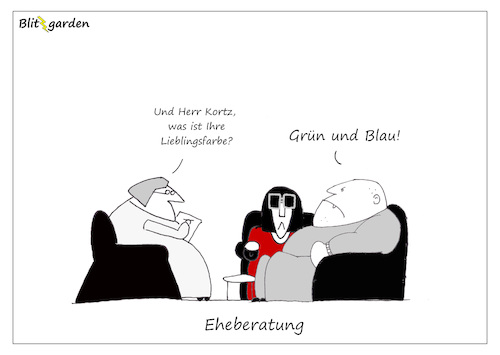 Cartoon: Grün und Blau (medium) by Oliver Kock tagged ehe,eheberatung,gewalt,farben,psychologe,cartoon,nick,blitzgarden