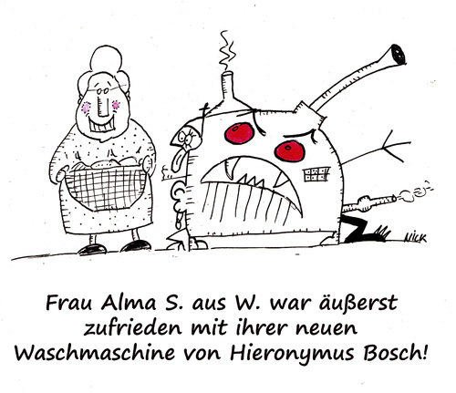 Cartoon: Hieronymus Bosch (medium) by Oliver Kock tagged hieronymus,bosch,waschmaschine,qualität,zufriedenheit,oma,nick,blitzgarden,cartoon