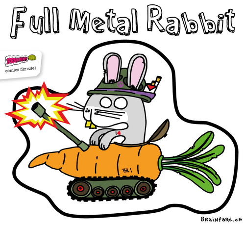 Cartoon: Full Metal Rabbit (medium) by BRAINFART tagged comic,humor,cartoon,character,toonpool,war,peace,freedom,rabbit,tank,krieg,frieden,liebe,love,sticker,streetart