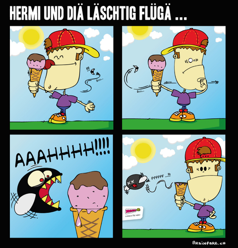 Cartoon: HERMI vs. Fat Mosca (medium) by BRAINFART tagged comic,cartoon,character,art,humor,lustig,witzig,zeichnung,drawing,brainfart,ice,cream,fly