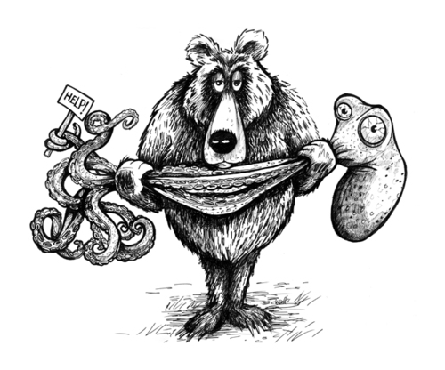 Cartoon: Bear vs Octopus (medium) by michaelscholl tagged bear,octopus,ink