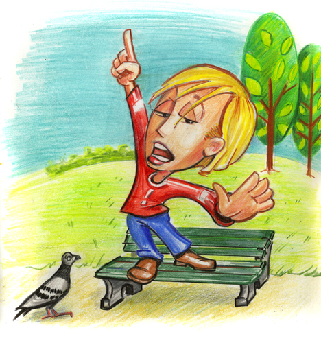 Cartoon: opinion (medium) by michaelscholl tagged opinion,finger,shout,pigeon,bench,park,speech
