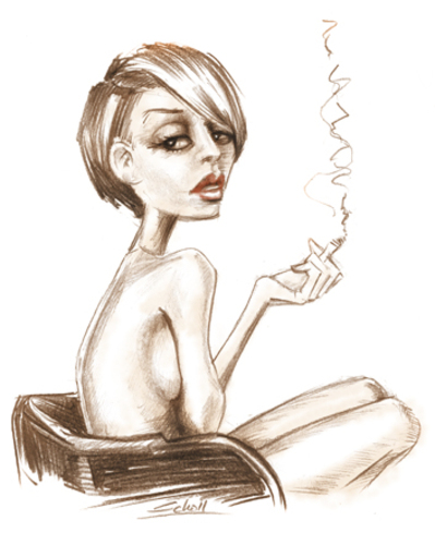 Cartoon: smoke break (medium) by michaelscholl tagged woman,cartoon,sexy,nude,smoking