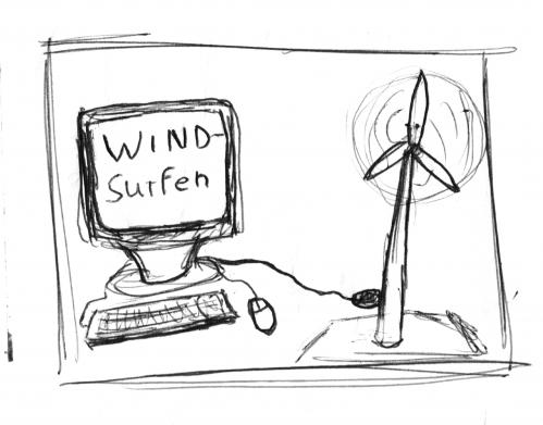 Cartoon: Wind Surfing (medium) by Tobias Wolff tagged wind,surfing,world,wide,web,internet,erneuerbare,energien,windmühle,