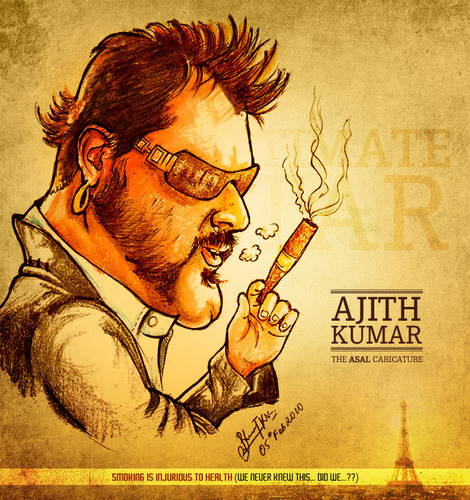 Cartoon: Ajith Kumar (medium) by bharatkv tagged ajith,kumar,thala,asal,kollywood,tamil,cinema,actor,caricature,cartoon,mankatha