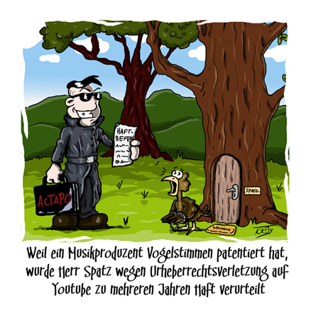 Cartoon: In einer Welt mit ACTA (medium) by Toeby tagged absurd,acta,spatz,urheberrecht,vogel,toeby,mark,töbermann
