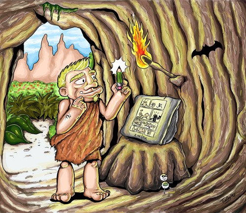 Cartoon: The first Toeby (medium) by Toeby tagged cave,caveman,stoneage,höhle,höhlenmensch,steinzeit,mark,töbermann,steizeitmensch,toeby