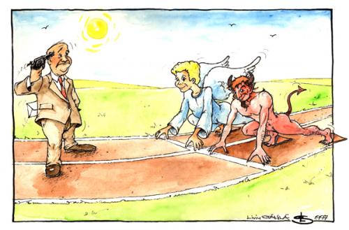 Cartoon: start (medium) by Liviu tagged suicide,devil,angel,