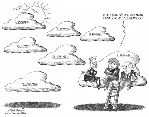 Cartoon: Der 7. Himmel (medium) by Pohlenz tagged koalitionsgipfel,merkel,seehofer,westerwelle,cdu,csu,fdp