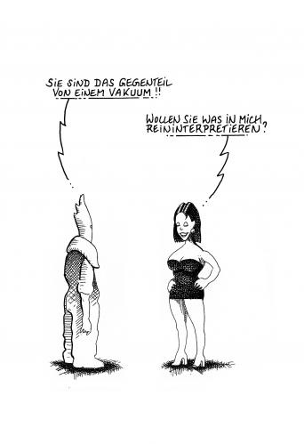 Cartoon: Gegenteil des Vakuums (medium) by Pohlenz tagged man,woman,couple,husband,mann,frau,mann,frau,beziehung,paar,pärchen,vakuum,männer,frauen,kennenlernen,flirten,gegenteil,interpretation