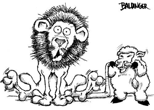 Cartoon: March Lion (medium) by dbaldinger tagged calendar,lion,sheep,animals,