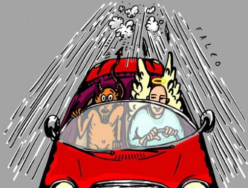 Cartoon: speed (medium) by alexfalcocartoons tagged drive,car,angel,devil,speed,