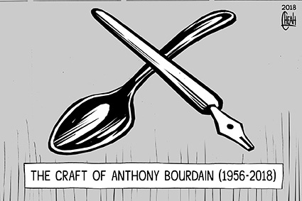 Cartoon: Craft of Anthony Bourdain (medium) by sinann tagged bourdain,anthony,food,writer,death