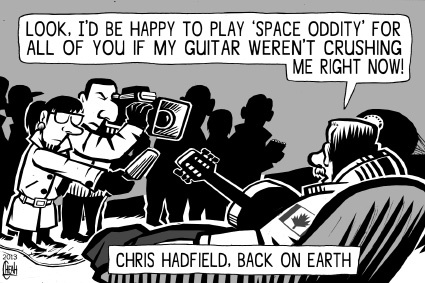 Cartoon: Space Oddity (medium) by sinann tagged chris,hadfield,space,oddity,soyuz,iss,david,bowie