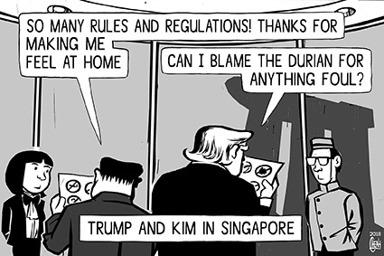 Cartoon: Trump  Kim summit Singapore (medium) by sinann tagged trump,donald,kim,jong,un,summit,meeting,singapore