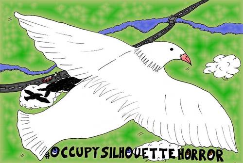 Cartoon: Occupy Silhouette Horror Shadows (medium) by laughzilla tagged occupy,ows,silhouette,shadow,horror,satire,bird,flight,cloud,view