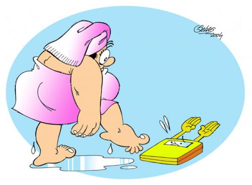 Cartoon: Fatty2 (medium) by Salas tagged fat,fatty,bath,surprise,man,woman,