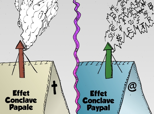 Cartoon: Effect Conclave Papale Paypal (medium) by BinaryOptions tagged options,binaires,optionsclick,papale,paypal,conclave,effet,news,nouvelles,infos,actualites,caricature,comique,webcomic,trading