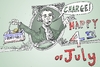 Cartoon: GW Charge on Independence Day (small) by BinaryOptions tagged caricature,cartoon,george,washington,july,4th,independence,day,charge,visa,webcomic,optionsclick,binary,options,trading,trader,financial,debt,economics