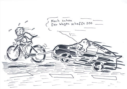 Cartoon: von 0 auf 100 (medium) by heike gerber tagged fahrrad,auto,geschwindigkeit