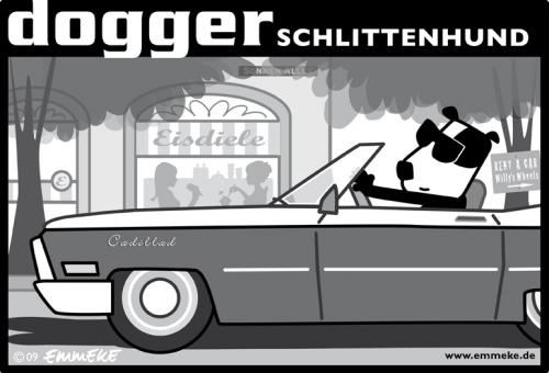 Cartoon: Schlittenhund (medium) by EMMEKE tagged cadillac,cabrio,cabriolet,dogger,emmeke,eisdiele,icecream,sonnenbrille,sunglasses,dog,hund,auto,sommer,cool,lad
