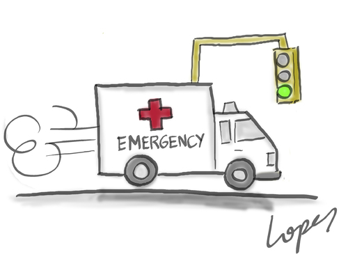 Cartoon: Nonstop Ambulance (medium) by Lopes tagged ambulance,traffic,light,green,emergency,car,hurry,health,healthcare