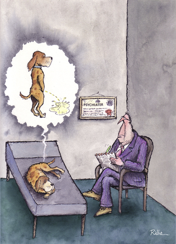 Cartoon: A dog by Psychiatrist (medium) by Ridha Ridha tagged dog,by,psychiatrist,cartoon,ridha,page,from,my,satiric,book,the,as,fellow,man,der,hund,als,mitmensch,which,was,published,1989,in,germany