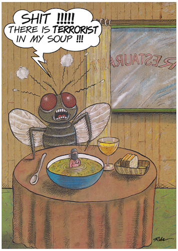 Cartoon: A fly in the restaurant - Cartoo (medium) by Ridha Ridha tagged fly,terrorist,soup,restaurant,cartoon,ridha