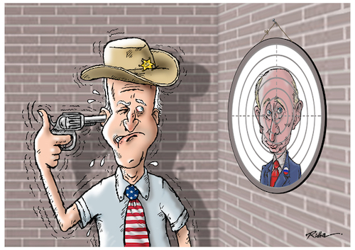Cartoon: Biden decides to commit suicide (medium) by Ridha Ridha tagged biden,putin,usa,russia