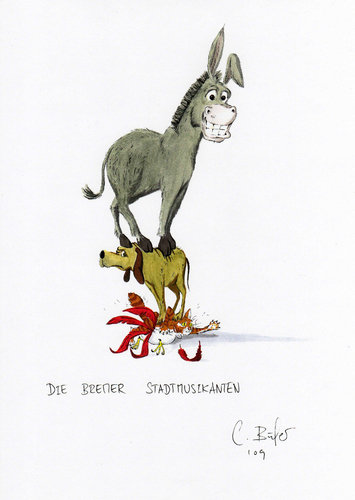 Cartoon: Die Bremer Stadtmusikanten (medium) by Carlo Büchner tagged bremer,stadtmusikanten,esel,hund,katze,hahn