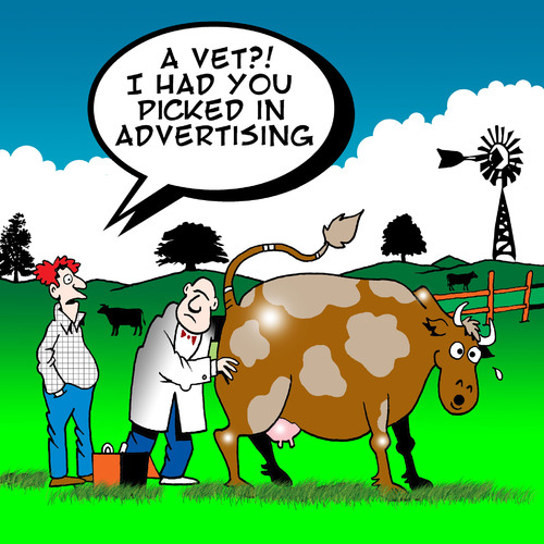 Cartoon: A Vet (medium) by toons tagged vet,cows,animals,farm,life,advertising,rural,doctor,advertisment