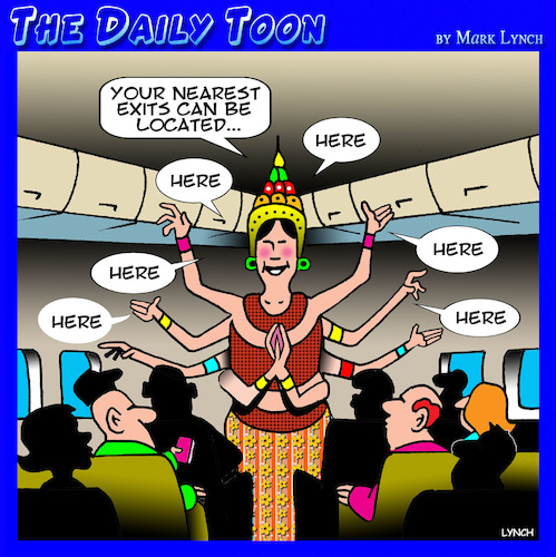 Cartoon: Air Siam (medium) by toons tagged thailand,thai,statues,siam,flight,attendant,safety,demonstration,air,travel,hostess,godess,thailand,thai,statues,siam,flight,attendant,safety,demonstration,air,travel,hostess,godess