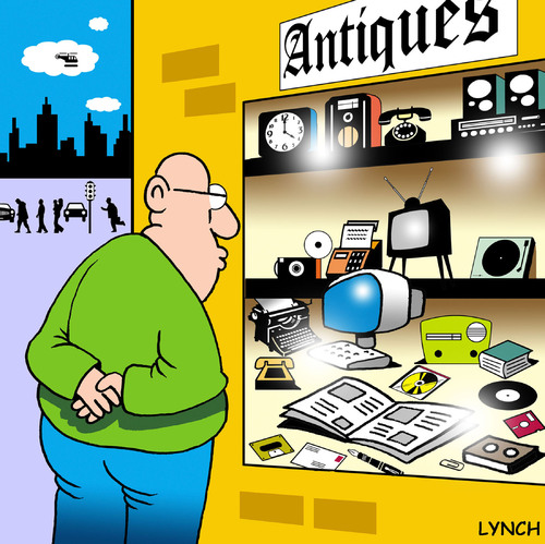 Cartoon: antiques (medium) by toons tagged newspapers,computers,shopping,antiques