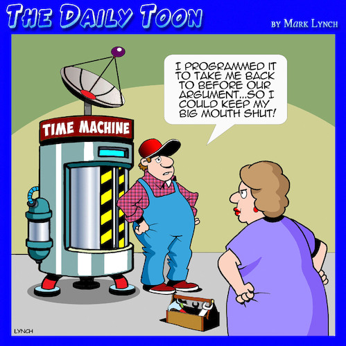 Cartoon: Arguing (medium) by toons tagged couples,arguing,time,machine,couples,arguing,time,machine
