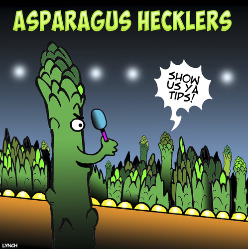 Cartoon: Asparagus comedians (medium) by toons tagged asparagus,comedian,comedy,hecklers,insults,tits,asparagus,comedian,comedy,hecklers,insults,tits