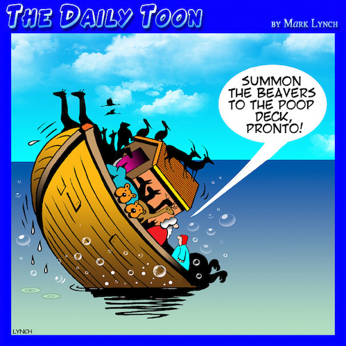 Cartoon: Beavers (medium) by toons tagged poop,deck,noahs,ark,beavers,sinking,ship,poop,deck,noahs,ark,beavers,sinking,ship