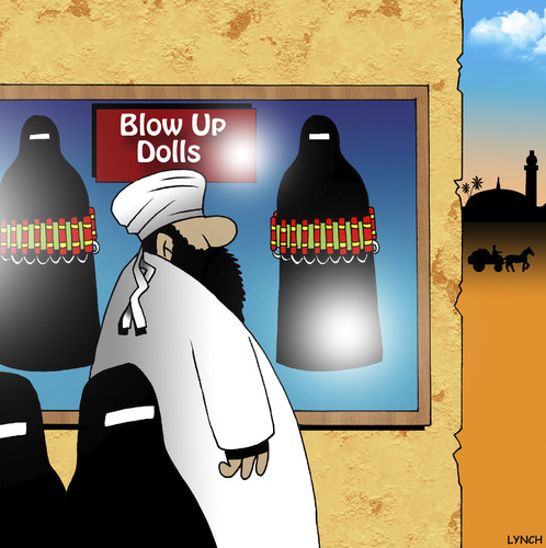 Cartoon: Blow up dolls (medium) by toons tagged suicide,dolls,up,blow,burqa,east,middle,islam,shop,bomber,blow,up,dolls,suicide,bomber,sex,shop,islam,middle,east,burqa