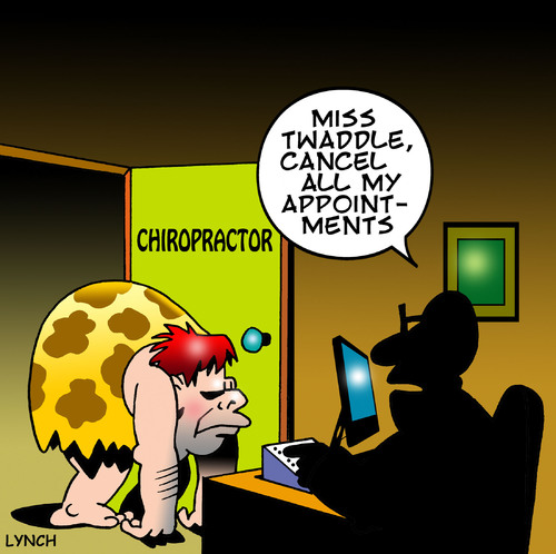 Cartoon: cancel all my appointments (medium) by toons tagged chiropractor,bad,back,prehistoric,early,man,doctor,surgery,nurses,neanderthal,monkey,ape,evolution