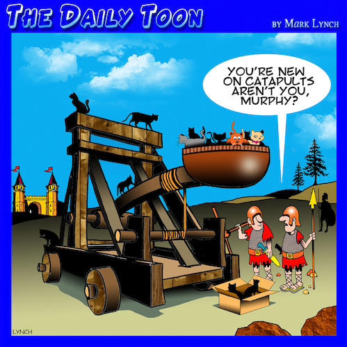 Cartoon: Catapult cartoon (medium) by toons tagged castle,siege,catapult,medieval,times,cats,kittens,castle,siege,catapult,medieval,times,cats,kittens