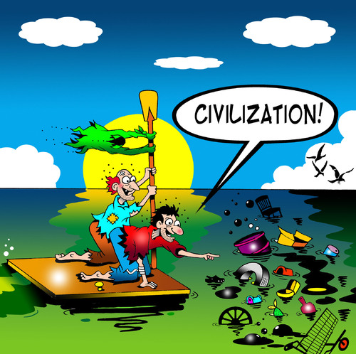 Cartoon: Civilization (medium) by toons tagged pollutiom,climate,change,global,warming,co2,oil,spill,civilization,marooned,desert,island