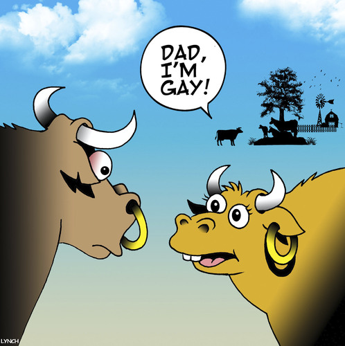 Cartoon: Coming out (medium) by toons tagged bulls,cows,gay,farm,animals,coming,out,piercing,earings,bulls,cows,gay,farm,animals,coming,out,piercing,earings