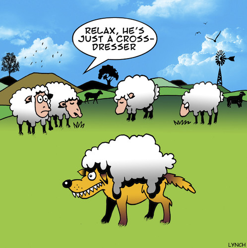 Cartoon: Cross dresser (medium) by toons tagged wolf,in,sheeps,clothing,gay,drag,queen,cross,dressing,sheep,animals,wolf,in,sheeps,clothing,gay,drag,queen,cross,dressing,sheep,animals