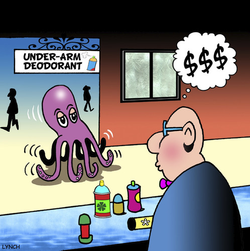 Cartoon: deodorant (medium) by toons tagged personal,hygene,deodorant,octopus,squid,soap