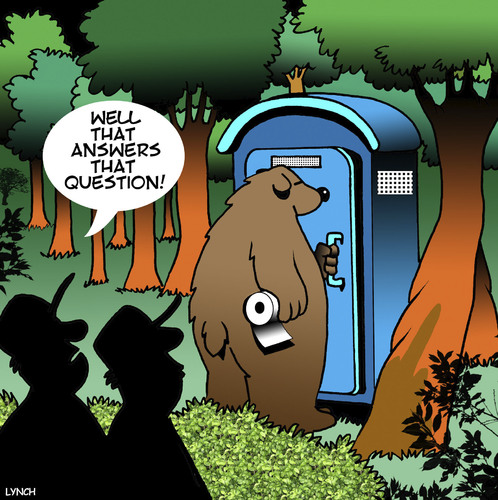 Cartoon: Does a bear shit in the woods? (medium) by toons tagged bears,famous,questions,animals,forests,porta,loo,toilets,portable,hunters,bears,famous,questions,animals,forests,porta,loo,toilets,portable,hunters