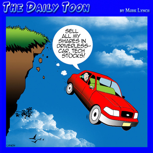 Cartoon: Driverless cars (medium) by toons tagged tech,stocks,driverless,cars,ev,tech,stocks,driverless,cars,ev